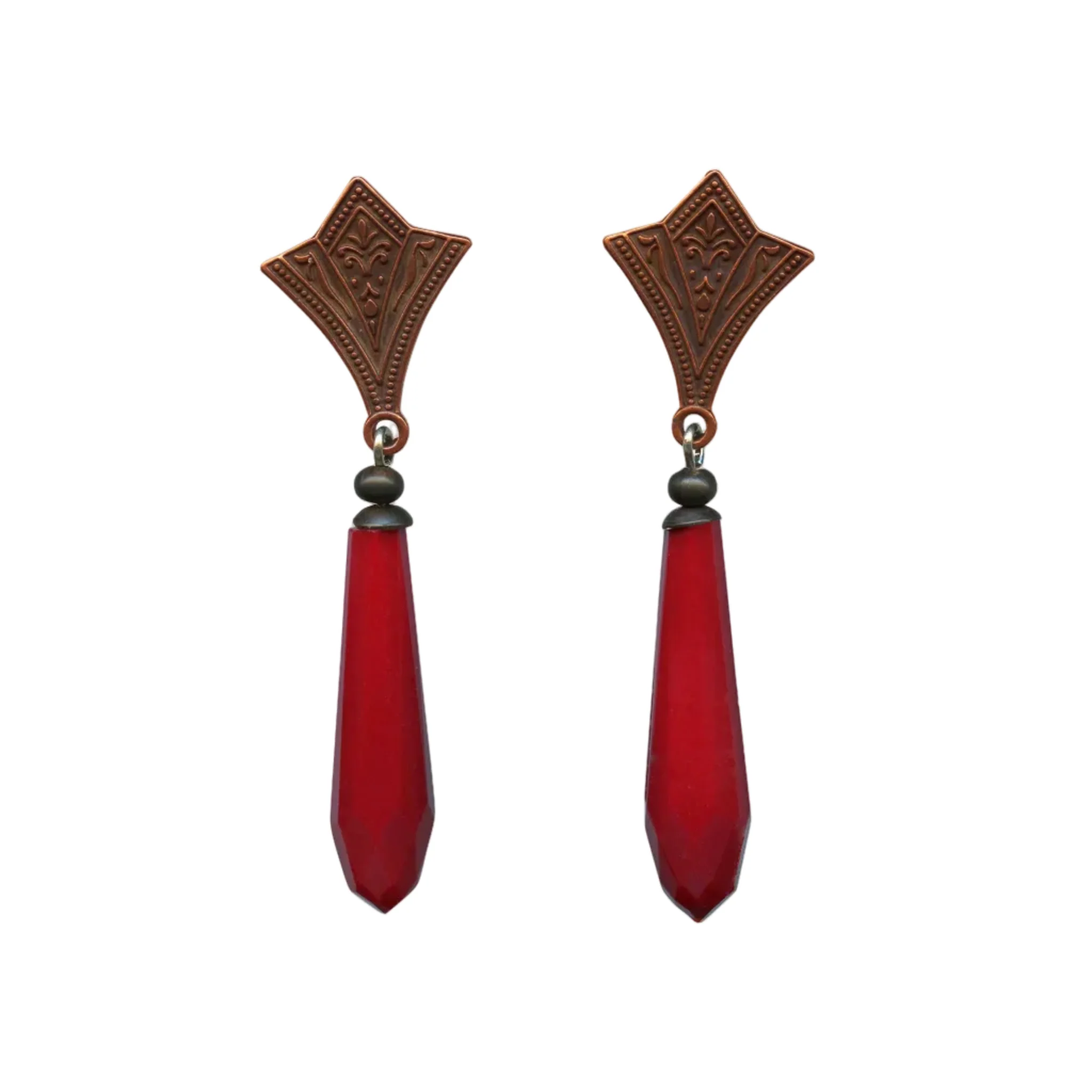 Opaque Red Prism Post Earrings