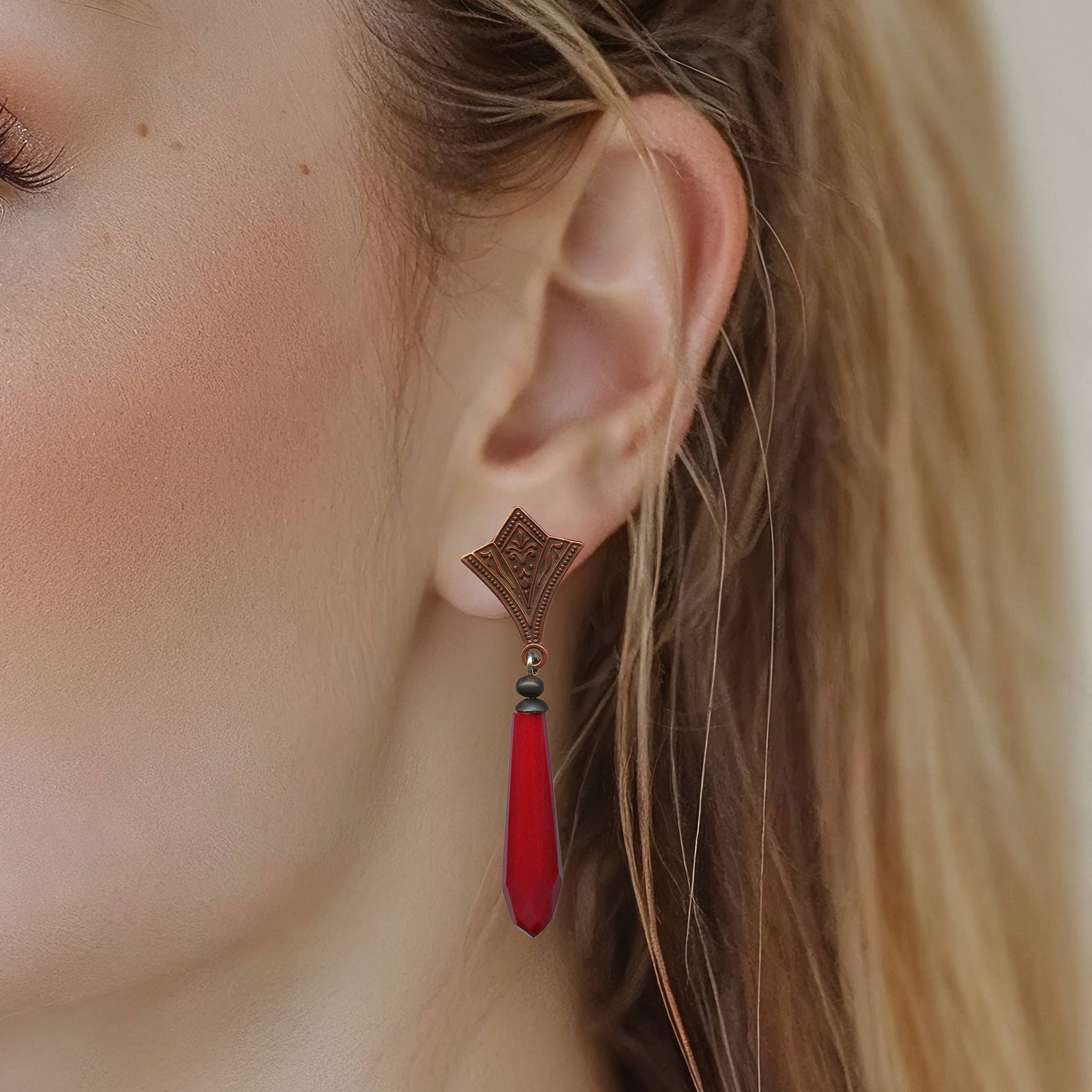 Opaque Red Prism Post Earrings - Image 2