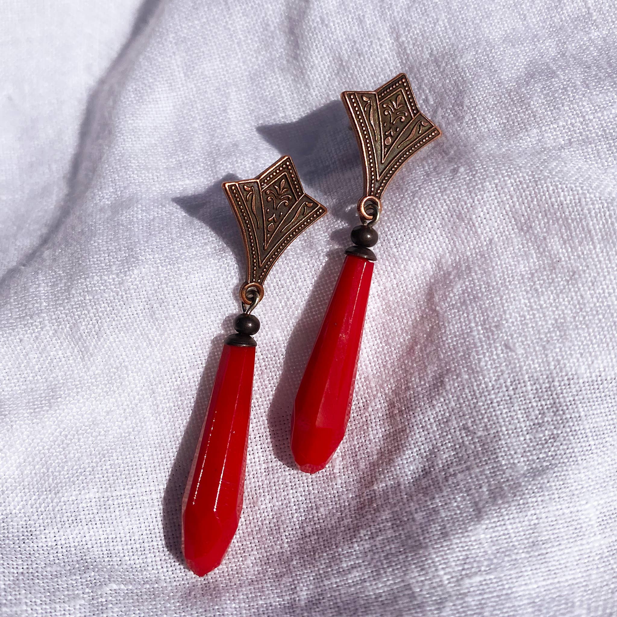 Opaque Red Prism Post Earrings - Image 3