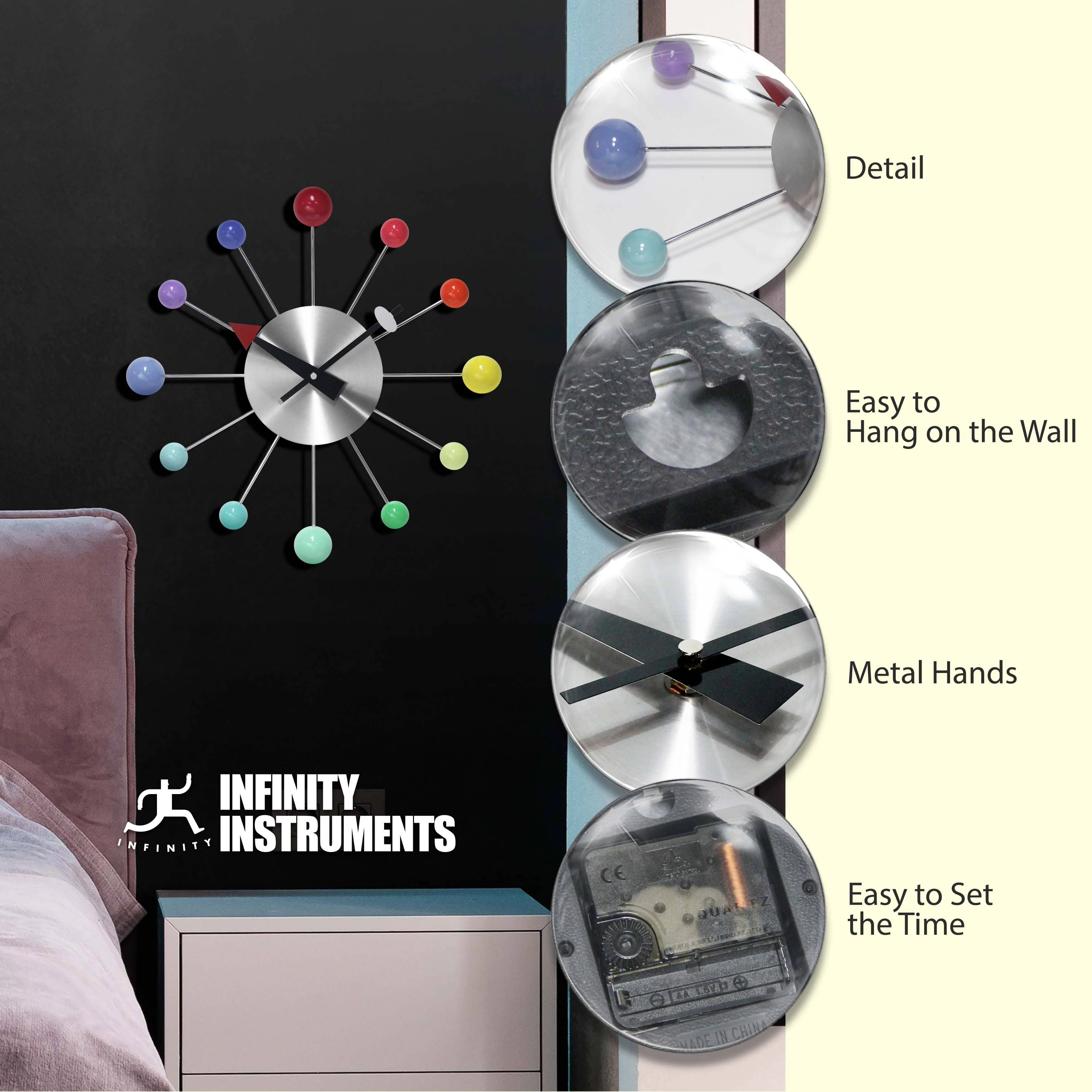 Orb Spoke Rainbow Indoor Wall Clock 15 Inch - Image 4