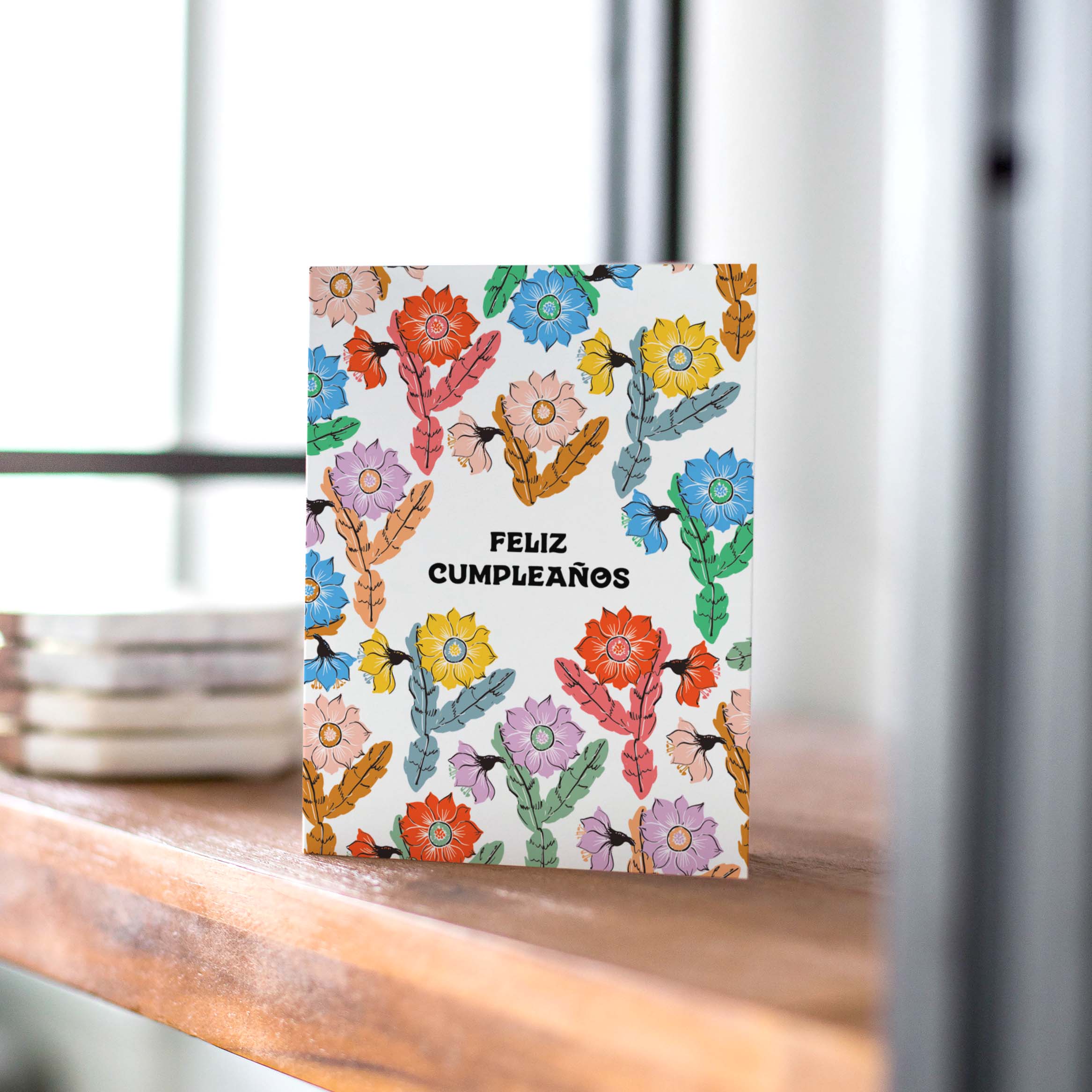 Orchid Cactus Feliz Cupleanos Greeting Card - Image 2
