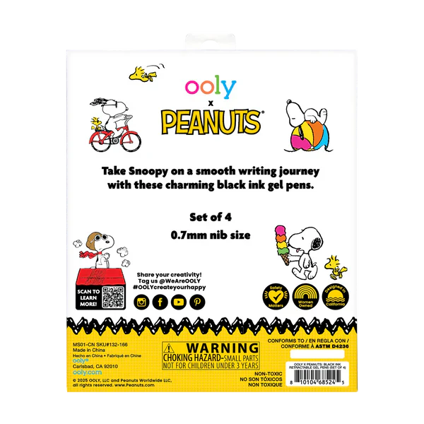 Peanuts Black Ink Retractable Gel Pens Set of 4 - Image 3