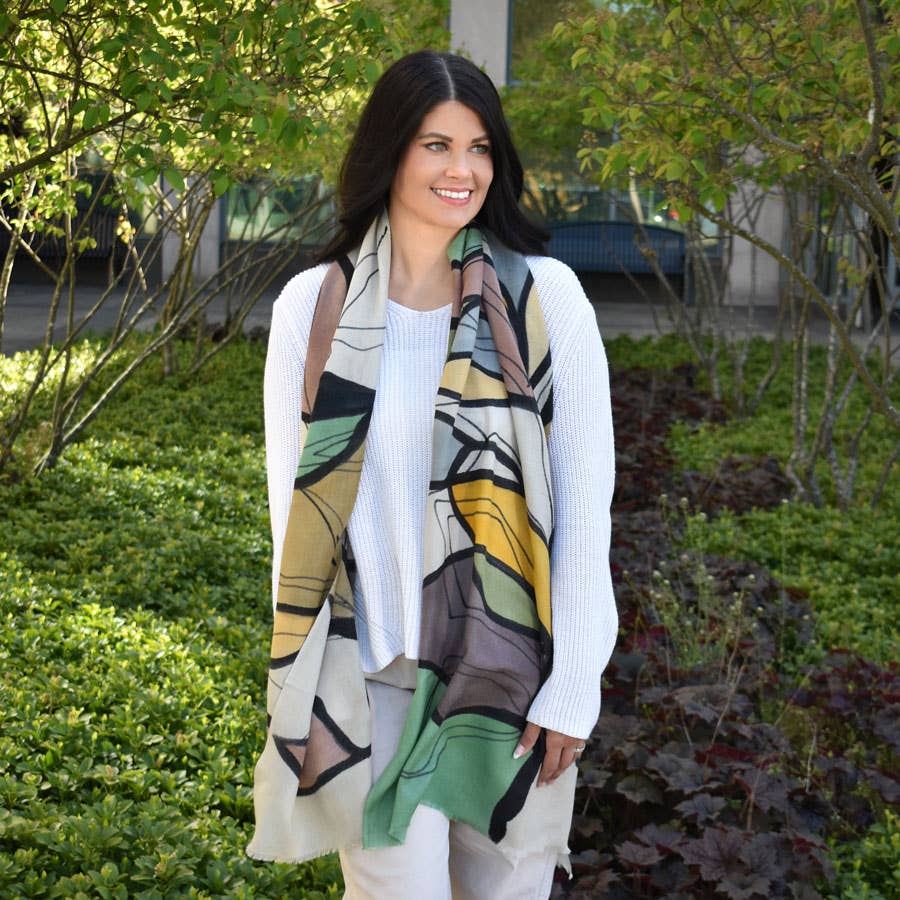 Pearce Hand Painted Leaf Scarf - Image 3