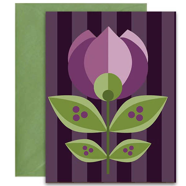Purple Tulip Mid Century Modern Flower Note Card