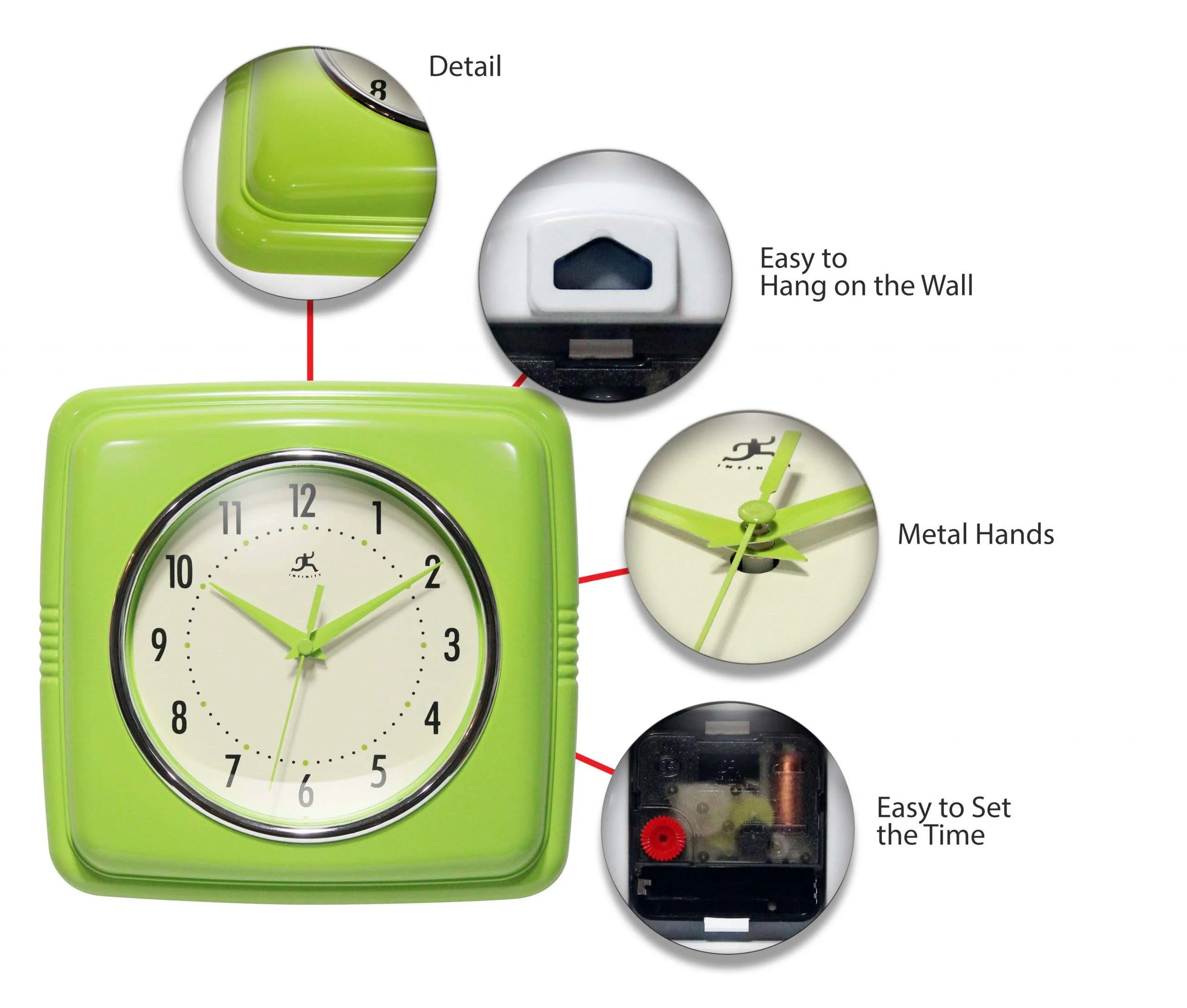 Retro Square Green Indoor Wall Clock 9.25 Inch - Image 4