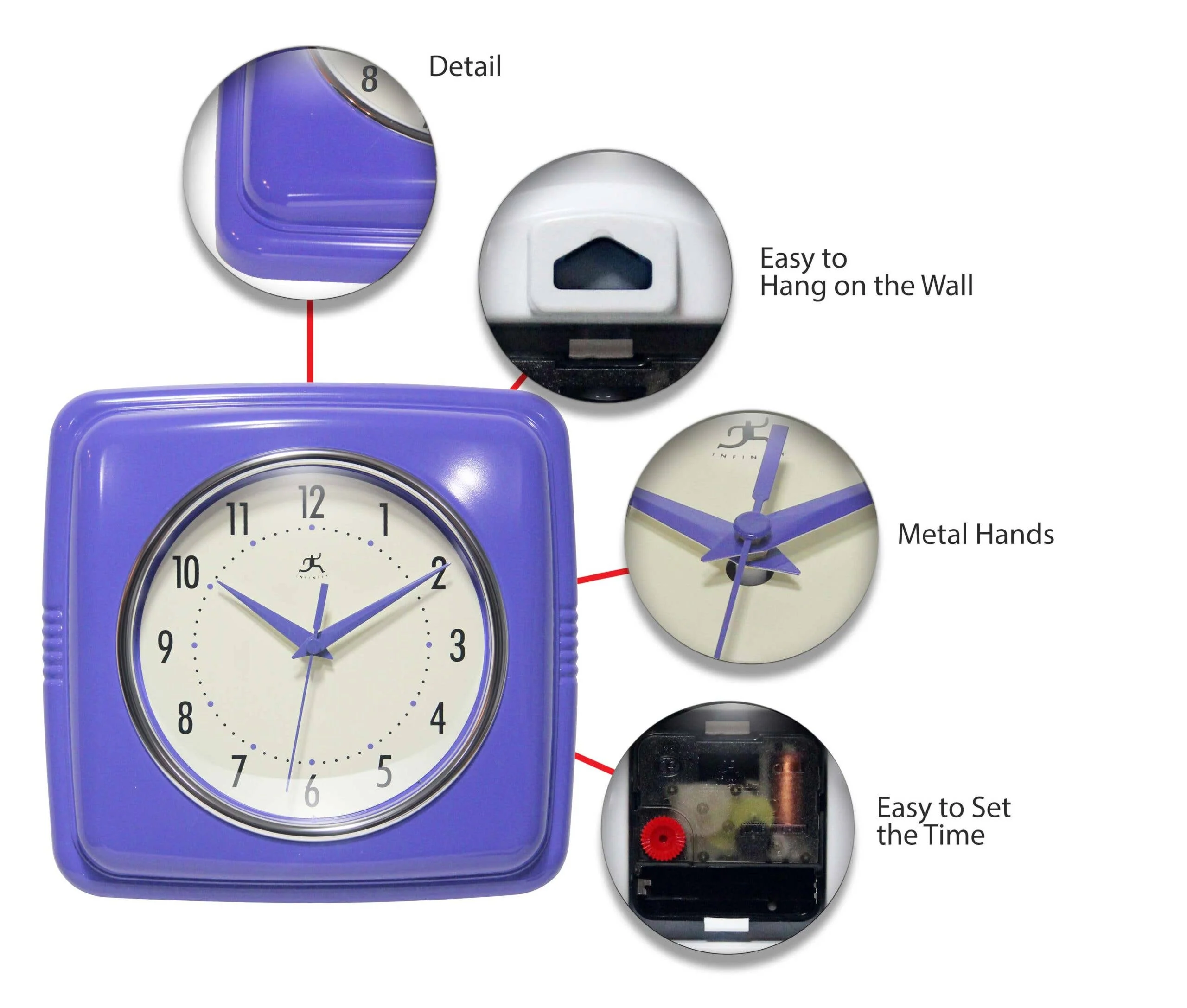 Retro Square Periwinkle Indoor Wall Clock 9.25 Inch - Image 4