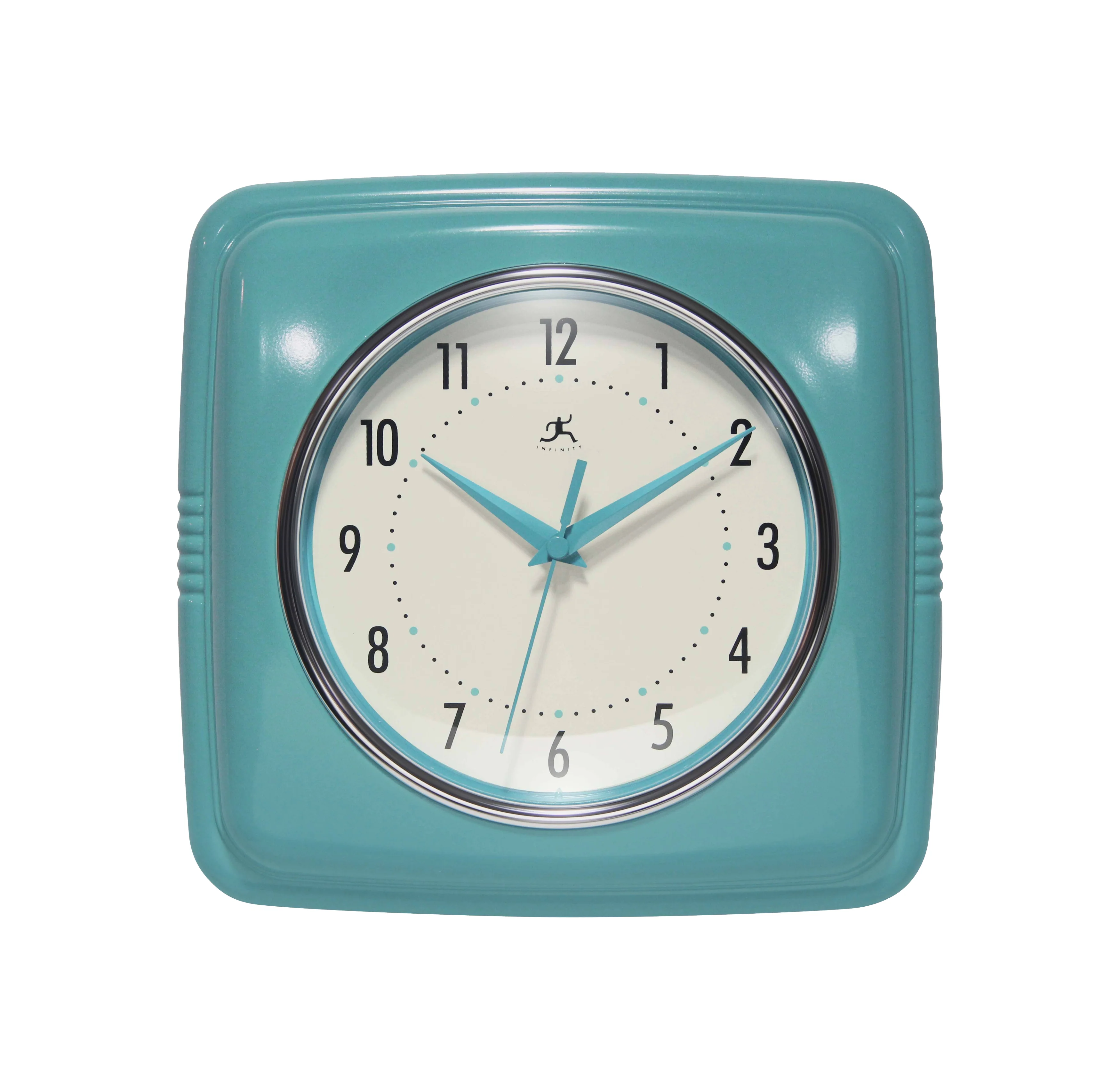 Retro Square Turquoise Indoor Wall Clock 9.25 Inch