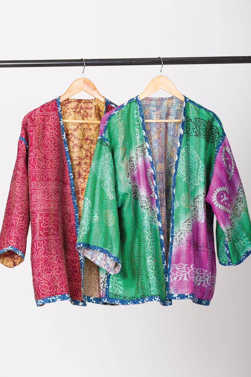 Reversible Silk Kantha Kimono Jacket - Image 2