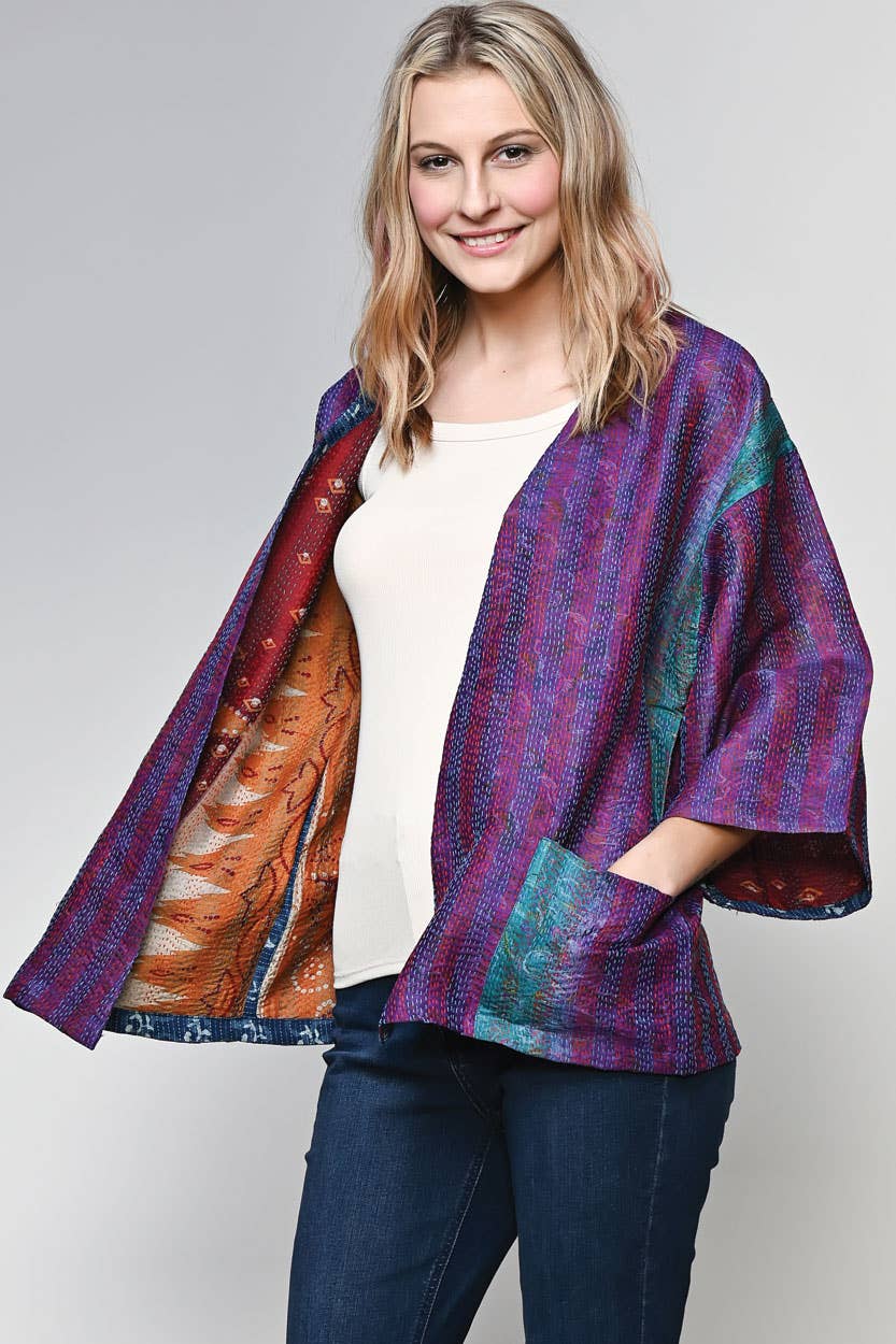 Reversible Silk Kantha Kimono Jacket - Image 3