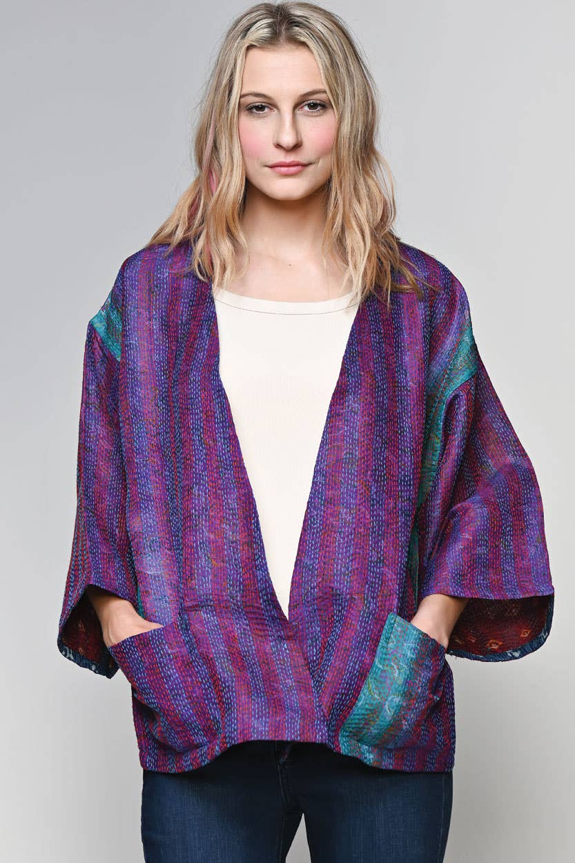 Reversible Silk Kantha Kimono Jacket - Image 5