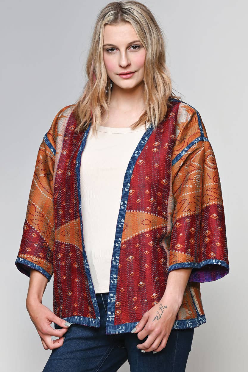 Reversible Silk Kantha Kimono Jacket - Image 8