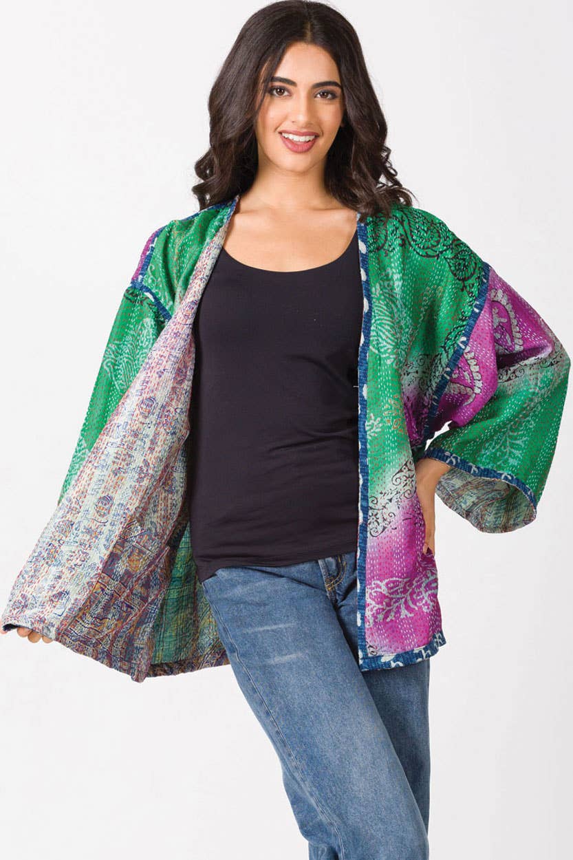 Reversible Silk Kantha Kimono Jacket - Image 9