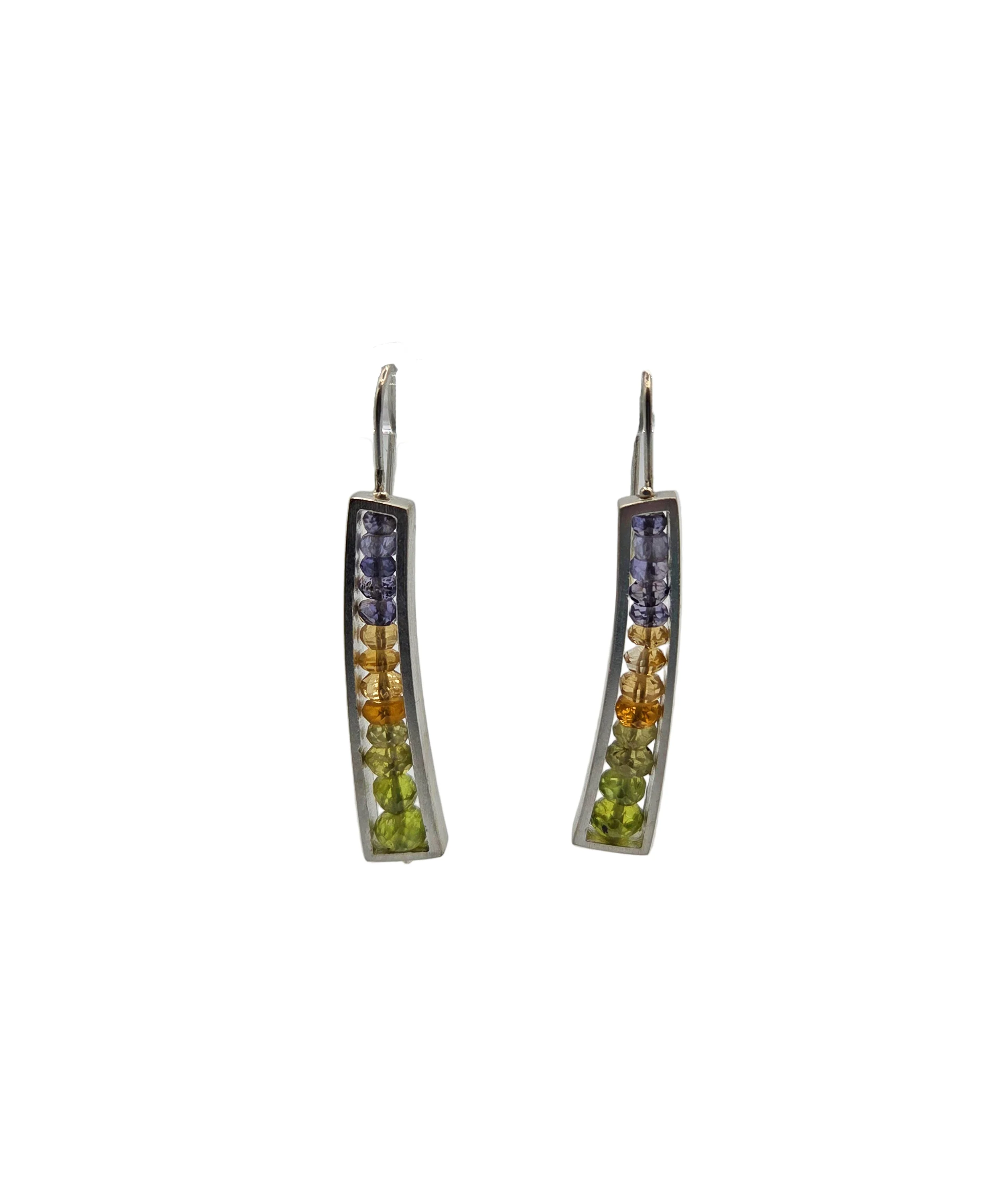 Seafoam Wedge Brushed Silver Earrings