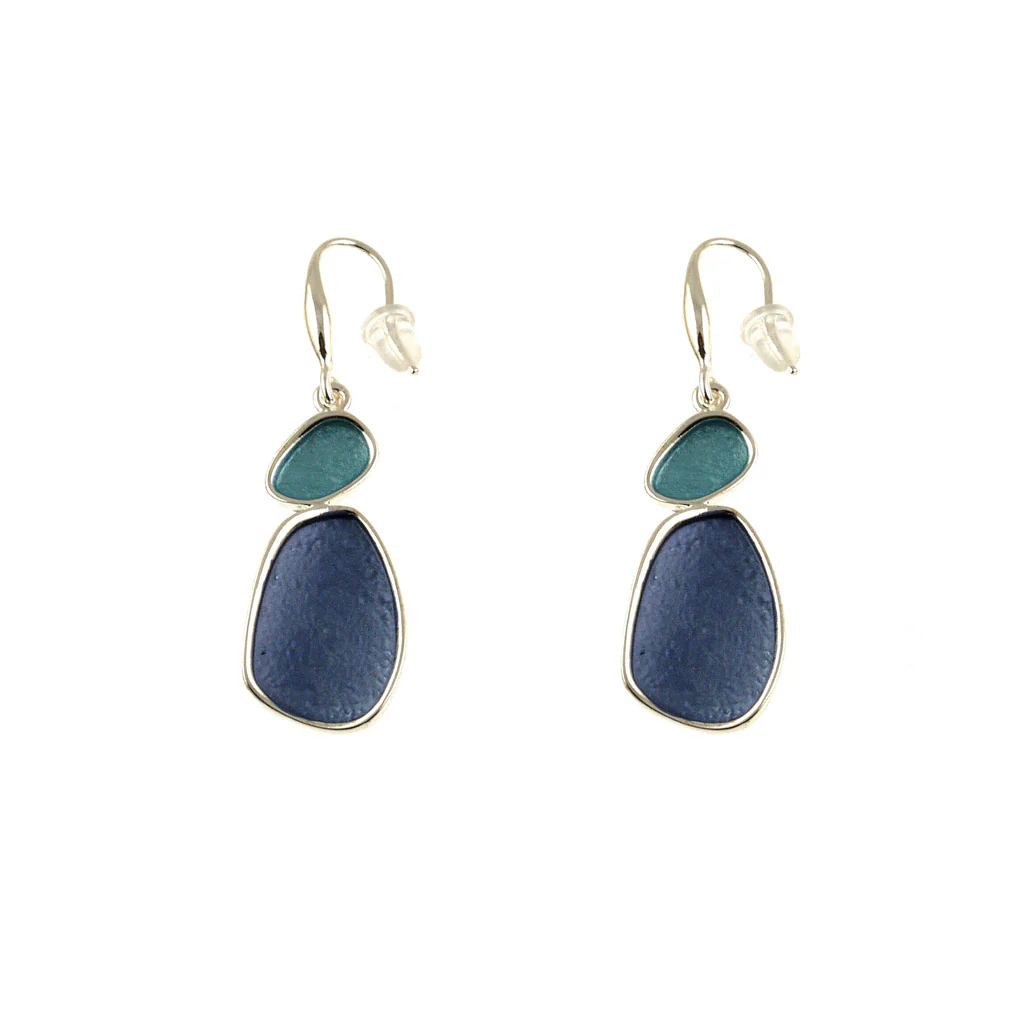 Shiny Silver, Turquoise, and Dark Blue Earrings