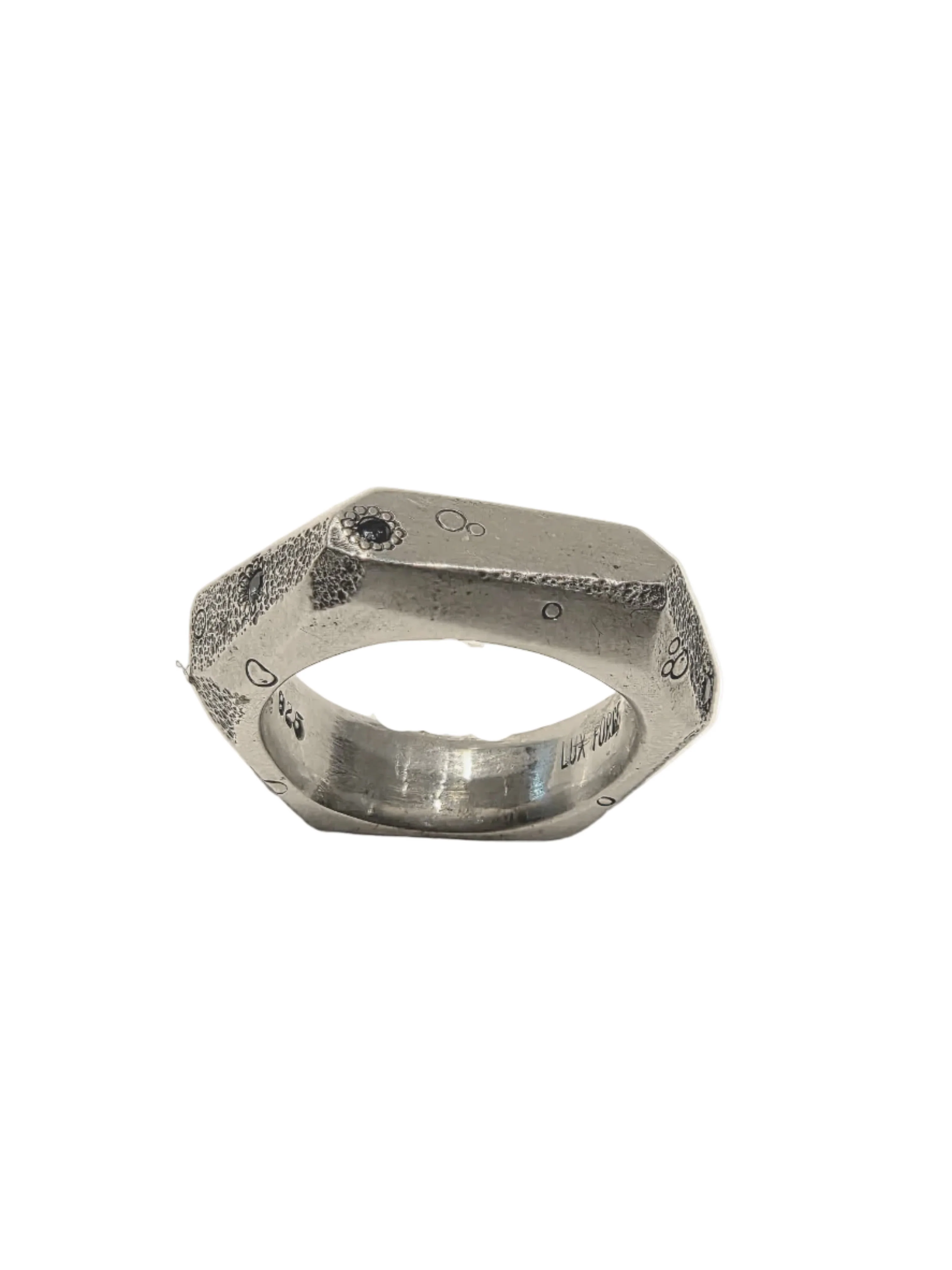 Geometric Ring with Blue Sapphire