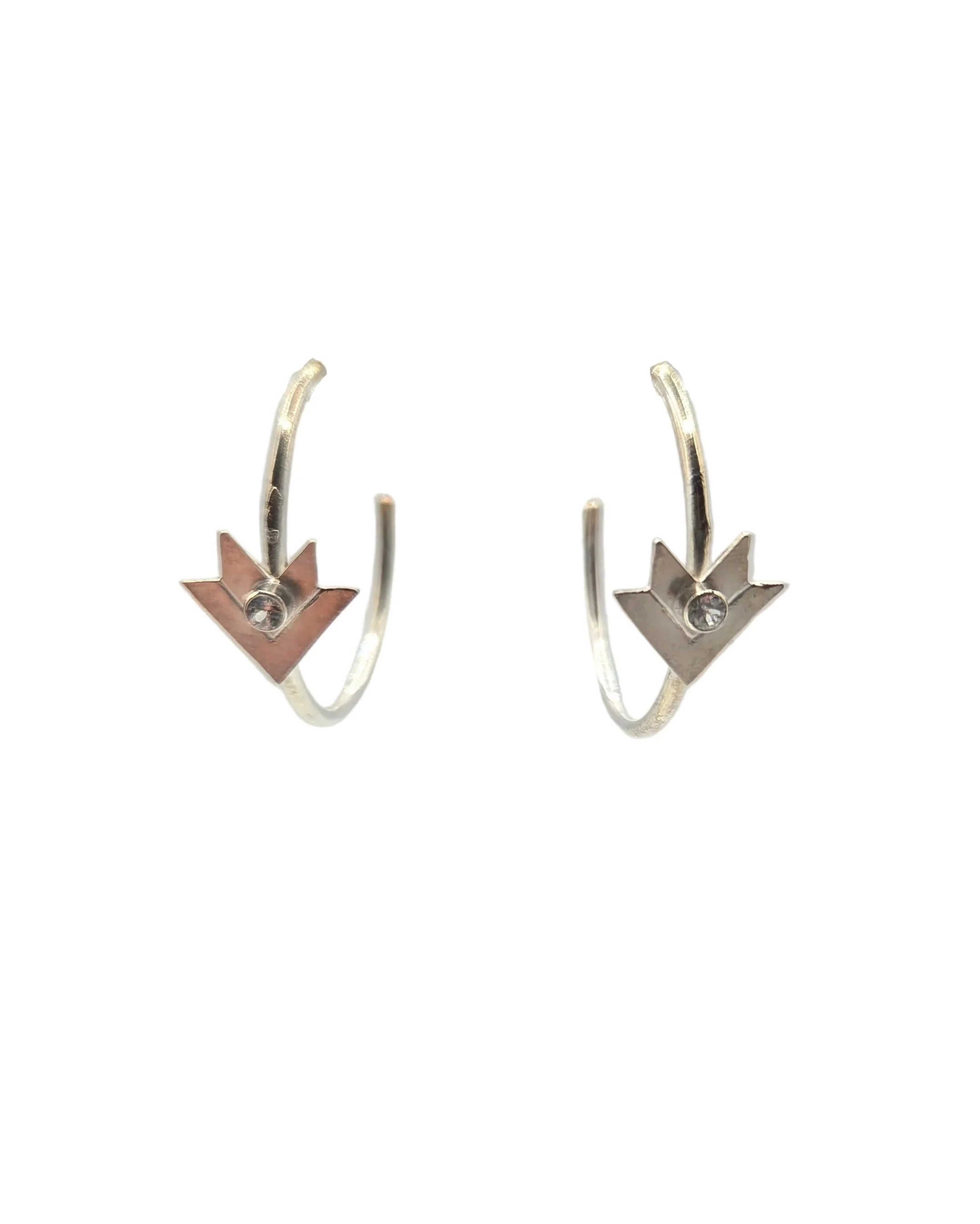 Small Arrow Hoop With White Topaz Earrings
