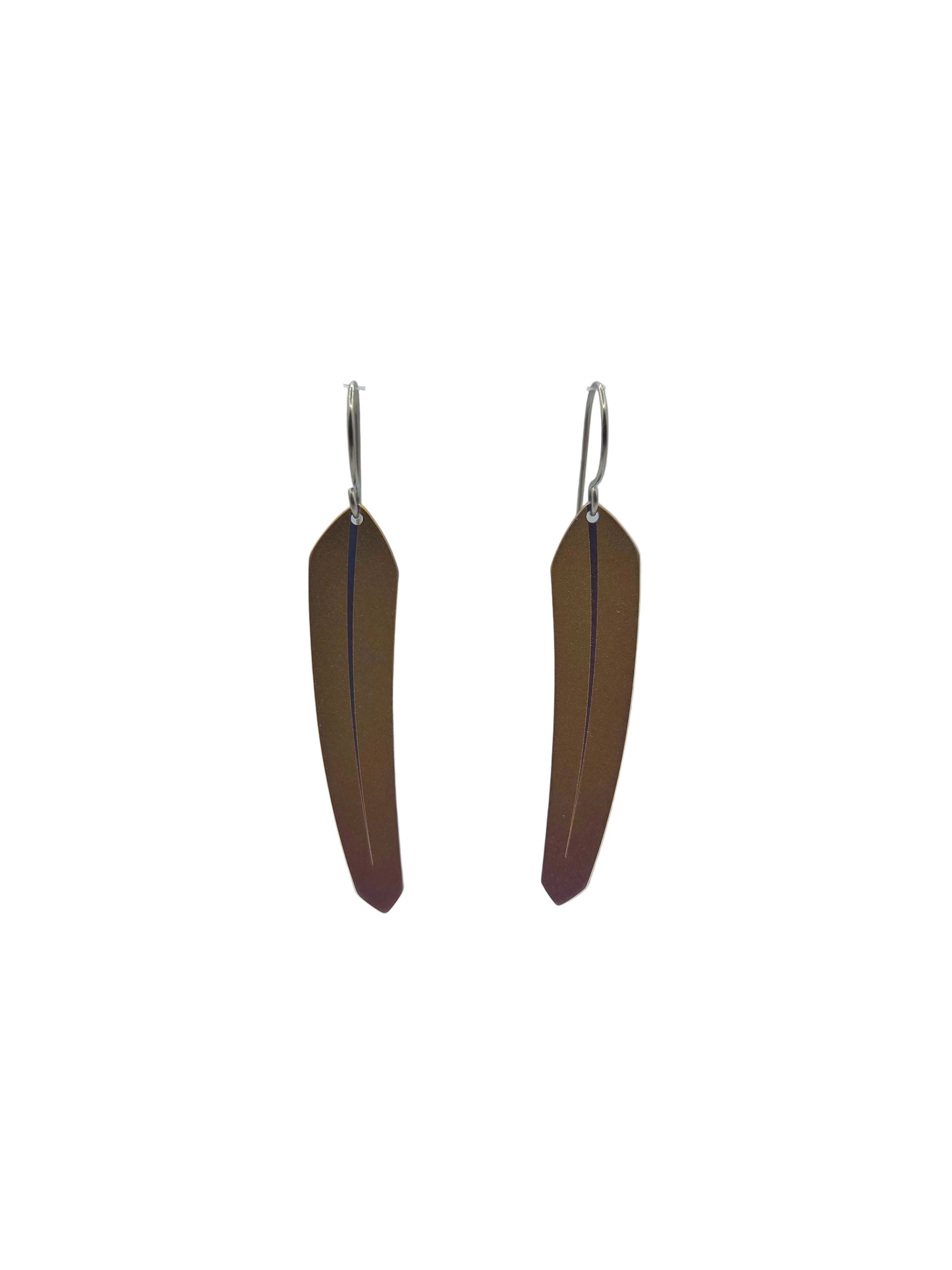 Small Tech Feather Earrings Stainless Steel - Image 2