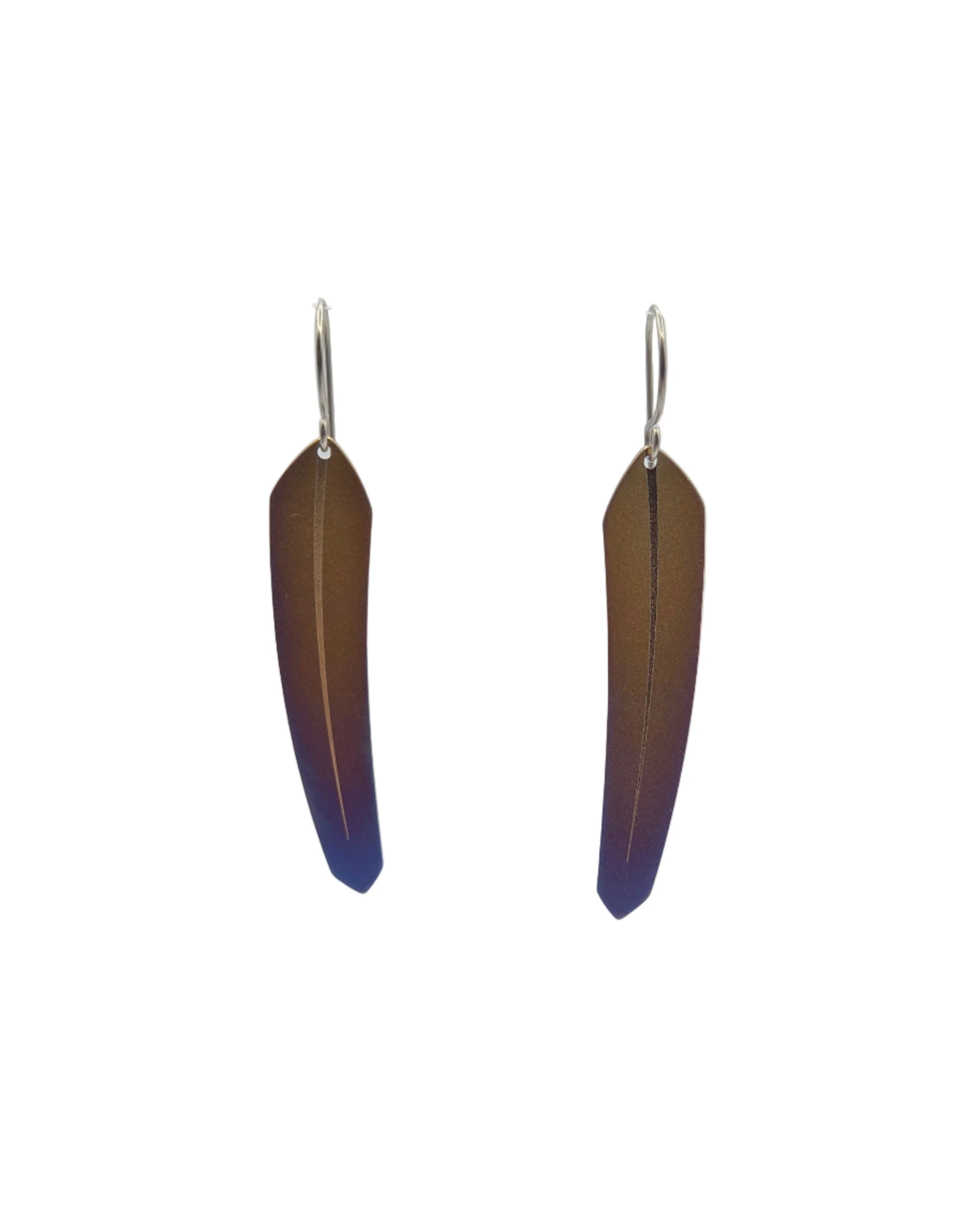Small Tech Feather Earrings Stainless Steel - Image 5