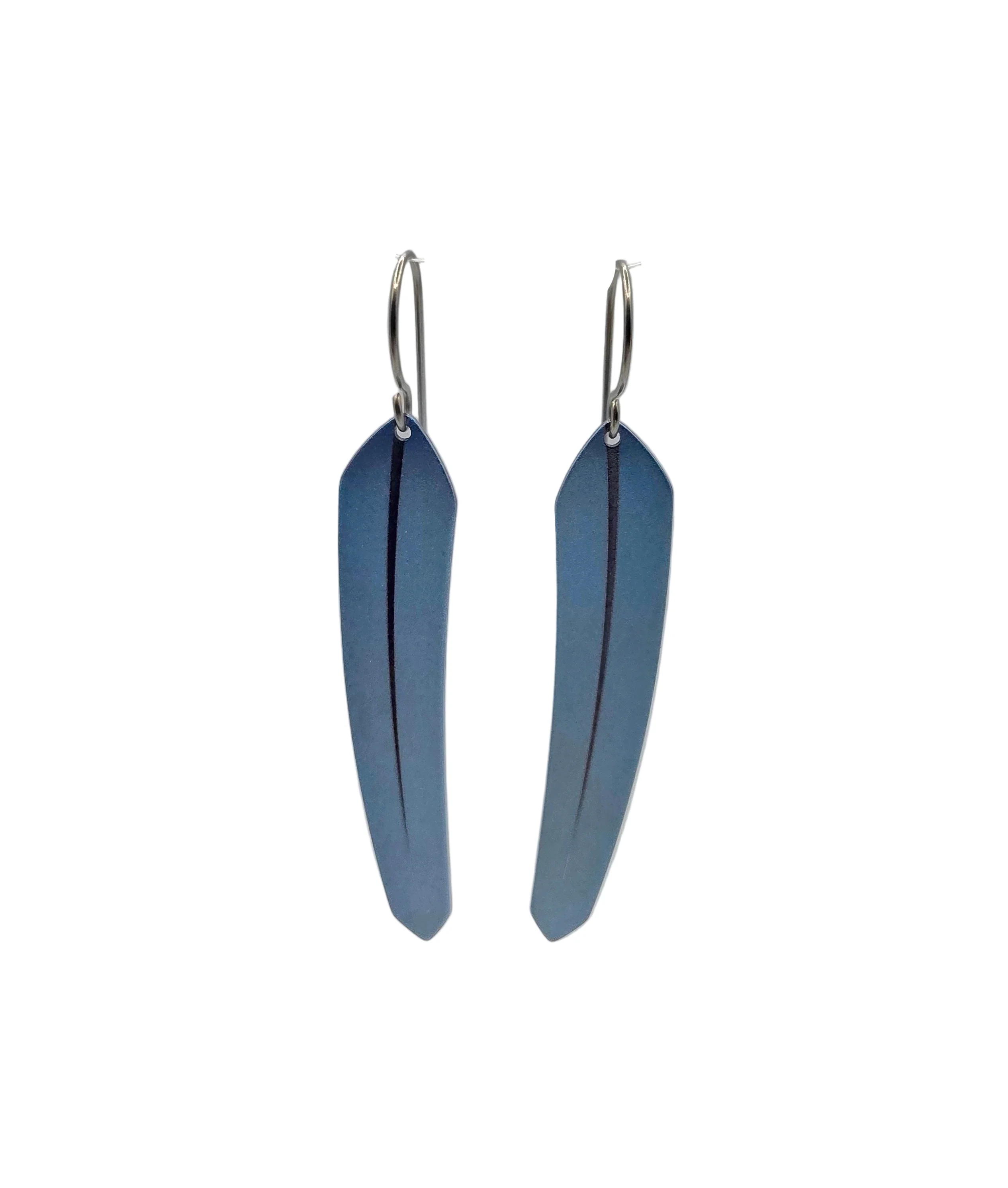 Small Tech Feather Earrings Stainless Steel - Image 6