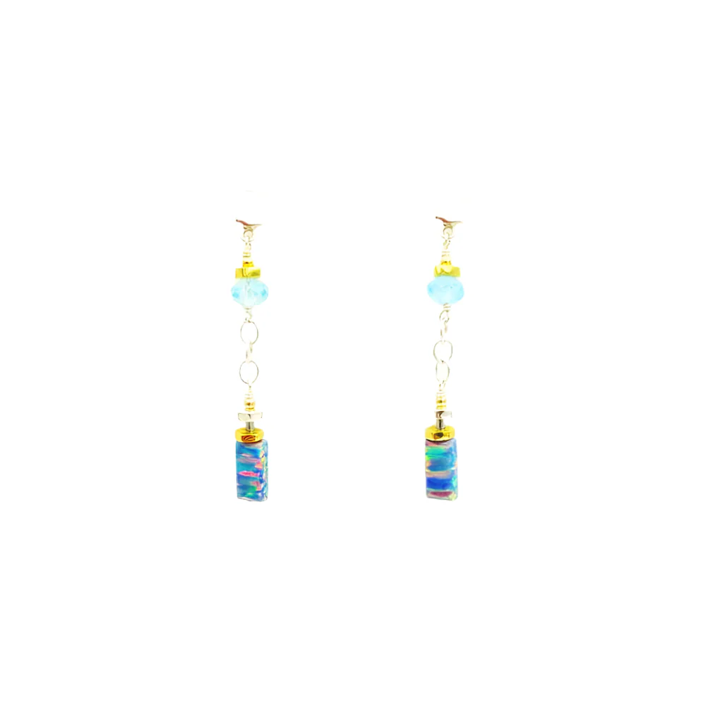 Swiss Blue Topaz With Opal Earrings