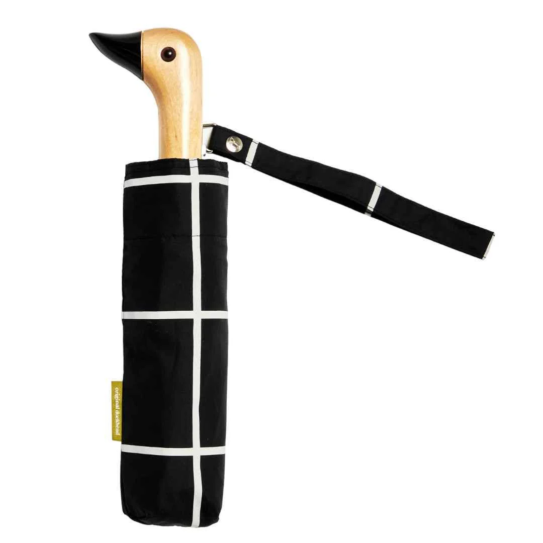Stylish Black Grid Compact Eco-friendly Duck Umbrella - Image 2