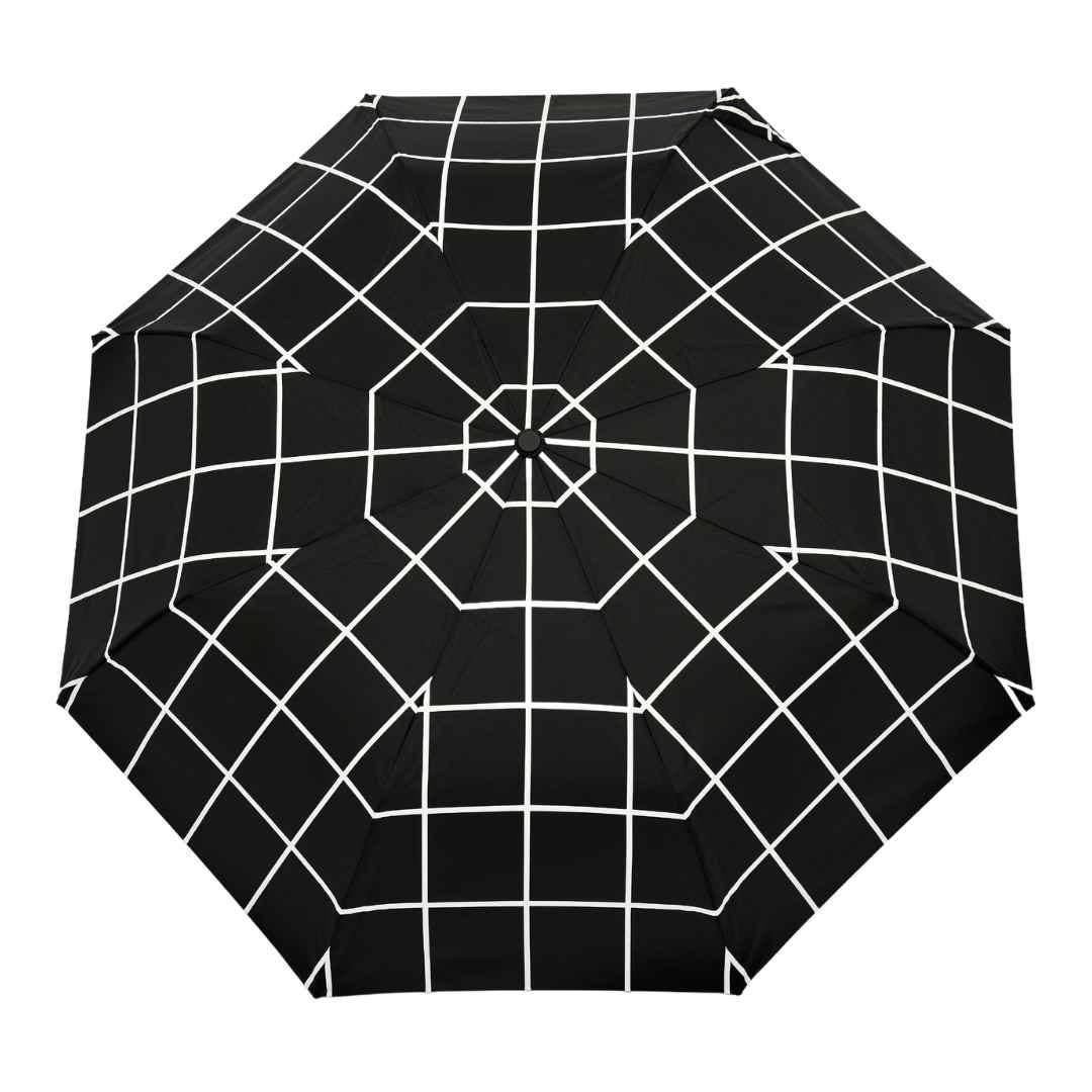 Stylish Black Grid Compact Eco-friendly Duck Umbrella - Image 3