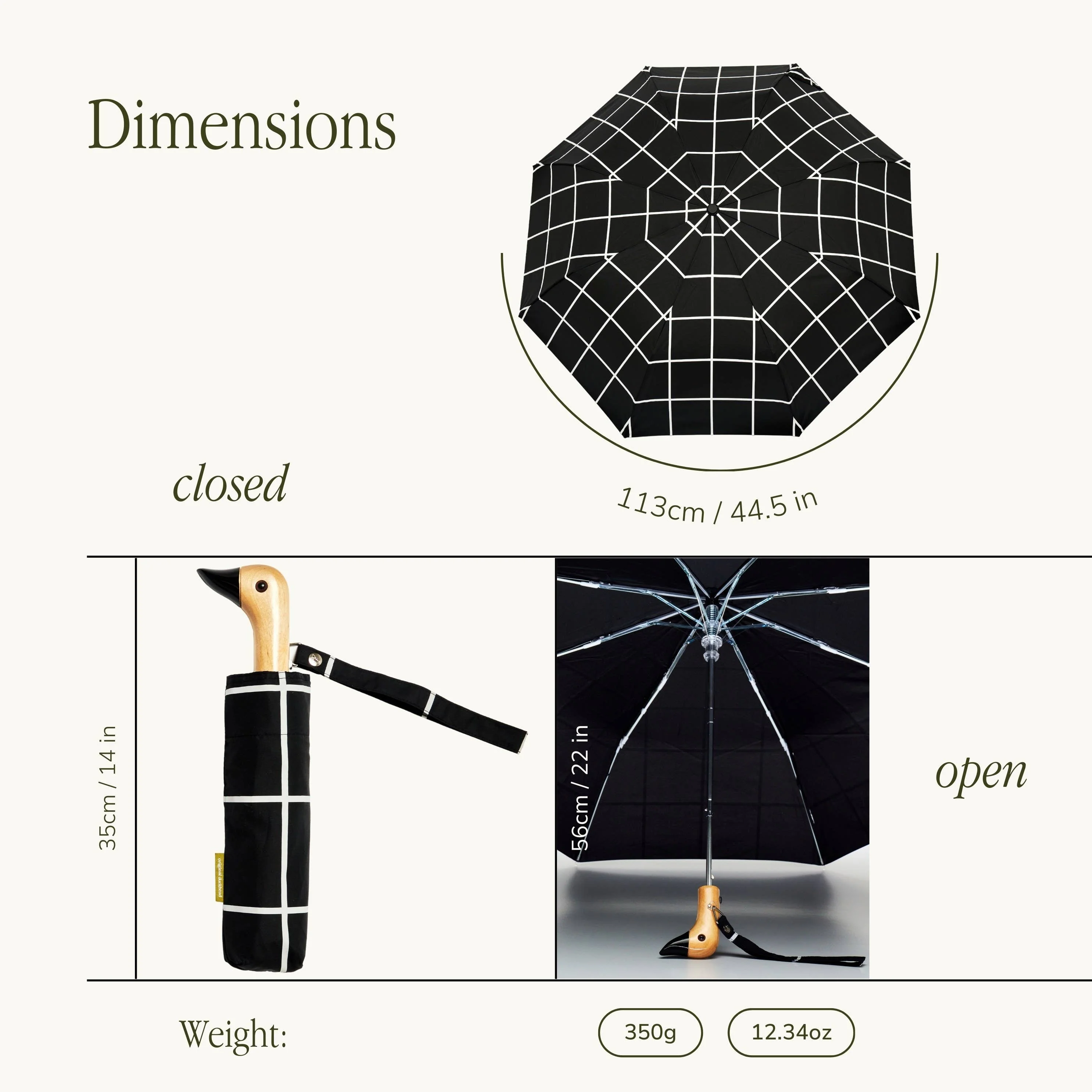 Stylish Black Grid Compact Eco-friendly Duck Umbrella - Image 7