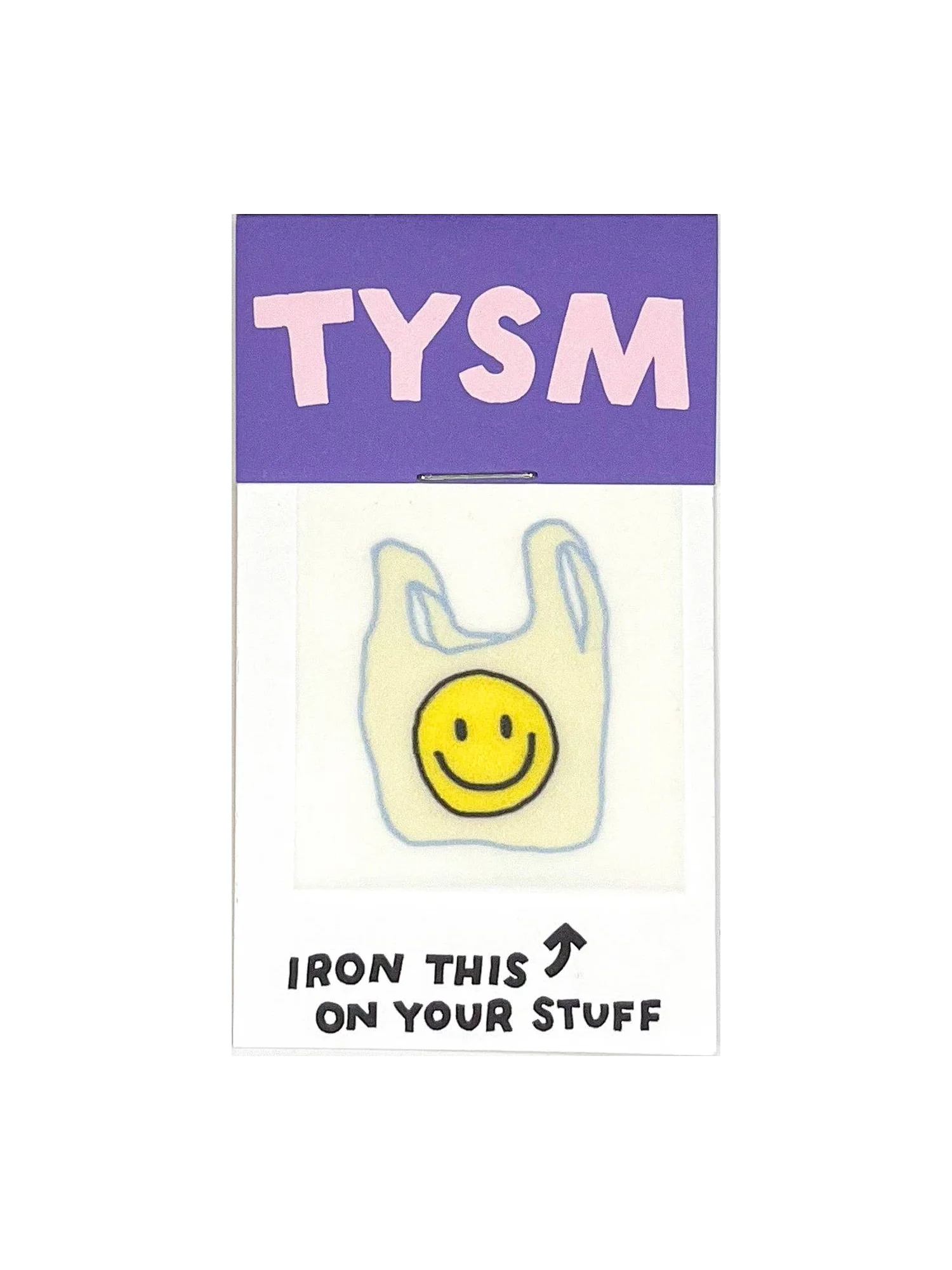 Thank You Smiley Shopping Bag Iron-On Card
