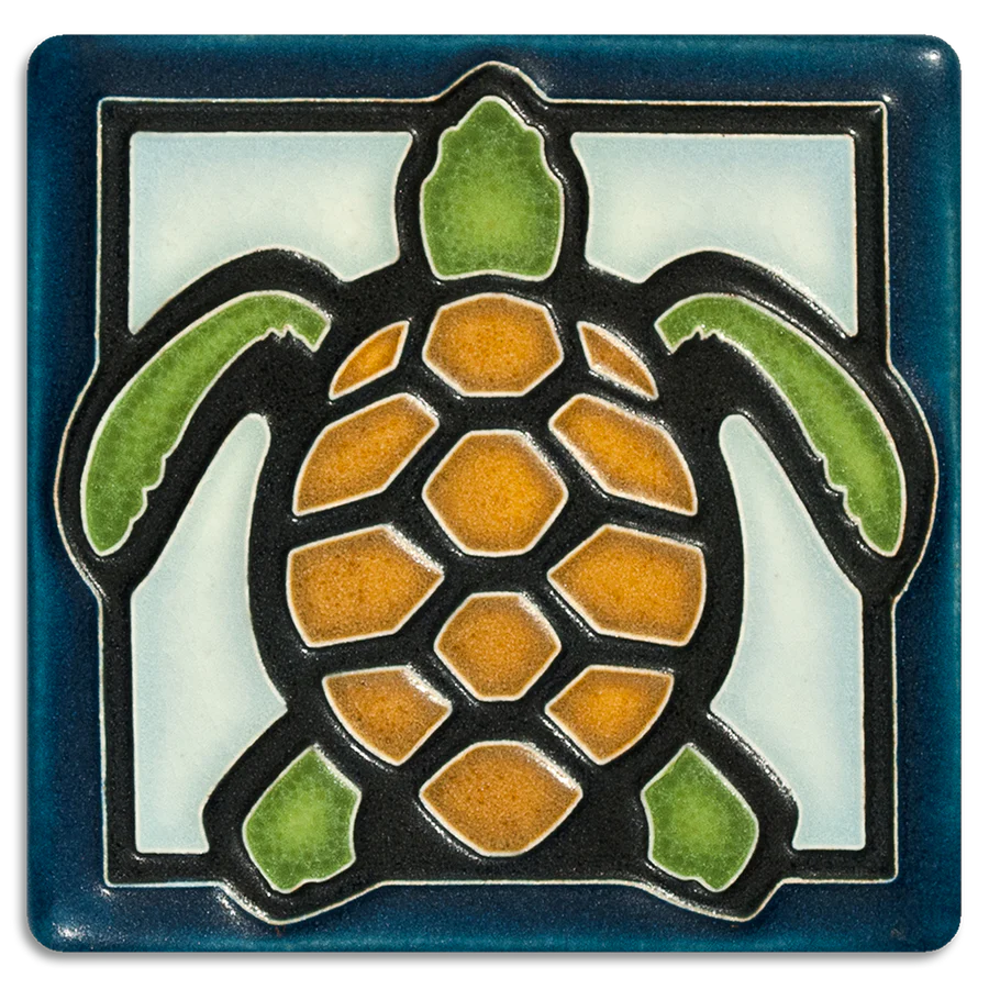Motawi 4x4 Turtle Tile in Light Blue