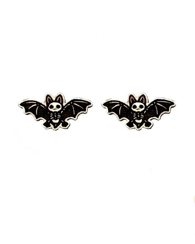 Vampire Bat Skeleton Wooden Stud Earrings