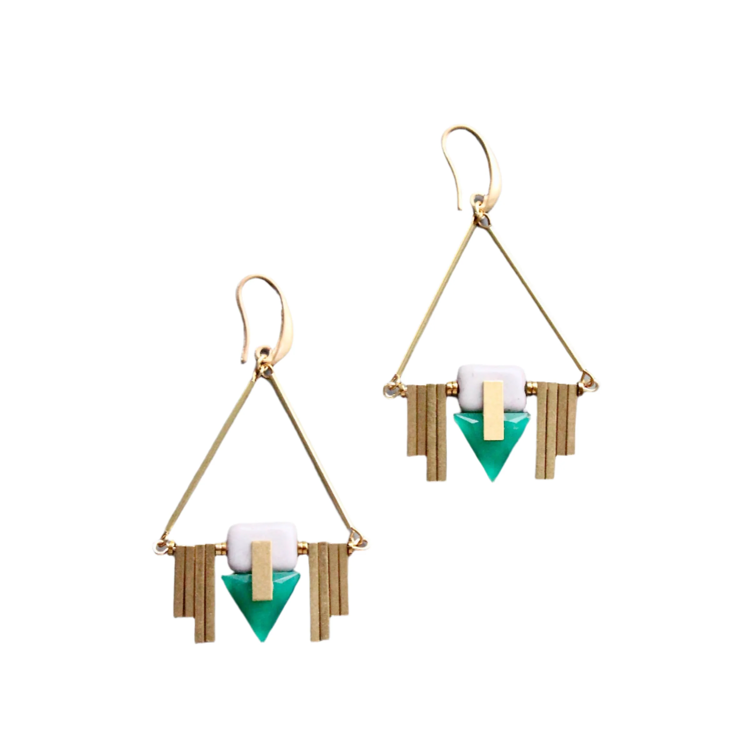 Vintage Green Glass Art Deco Geometric Earrings