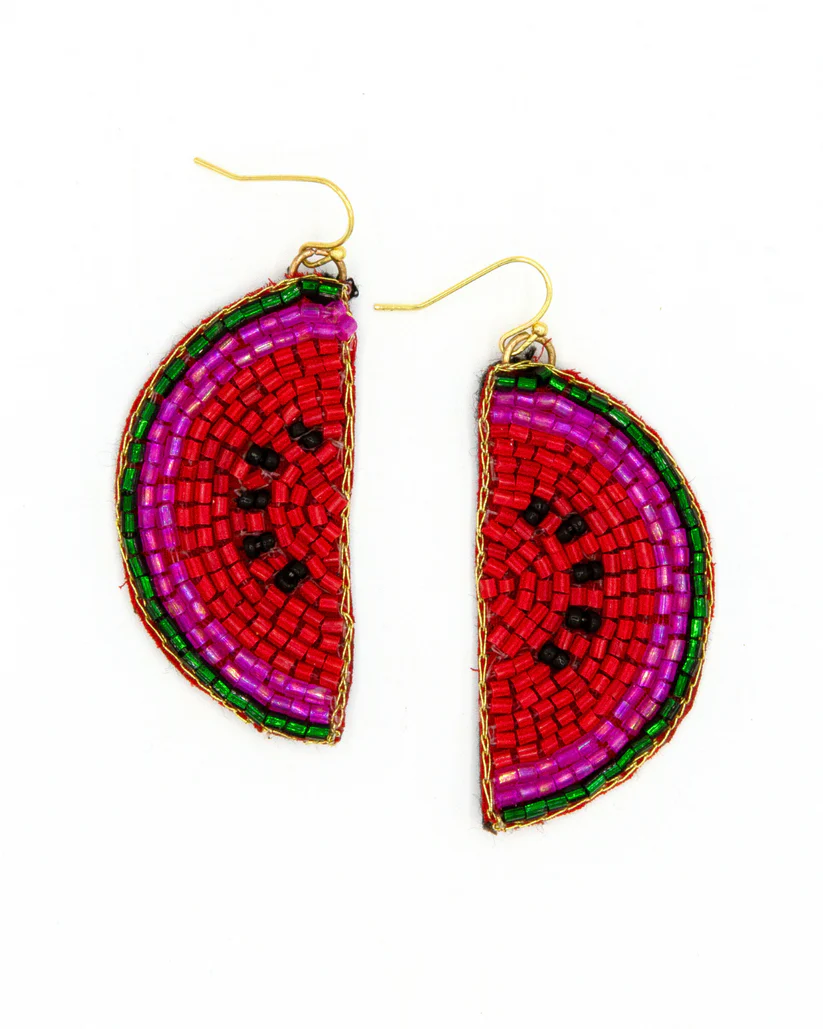 Watermelon Wedge Beaded Earrings