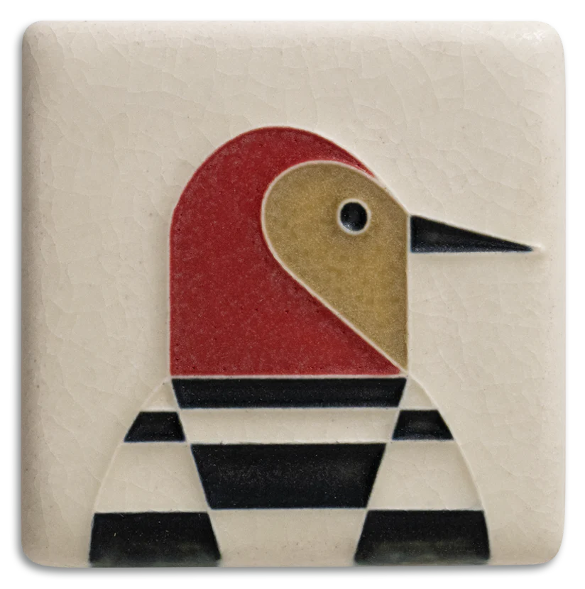 Motawi 3x3 Woodpecker Tile in Bone
