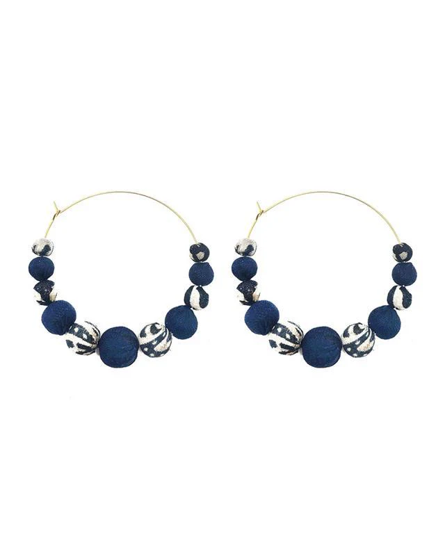Kantha Indigo Graduated Hoop Earrings